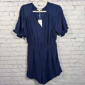 L Love Women's NWT Short Sleeve Gauze Romper in Navy Blue Size Medium